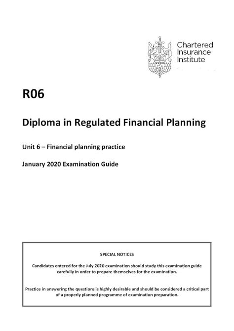 Unit 6 – Financial planning practice July 2021 Examination Guide.